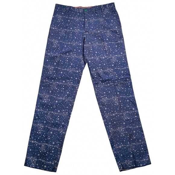 Mens 34 Chino Pants Navy Blue Star Print Straight Fit Flat Front Dress Trousers - Picture 4 of 10